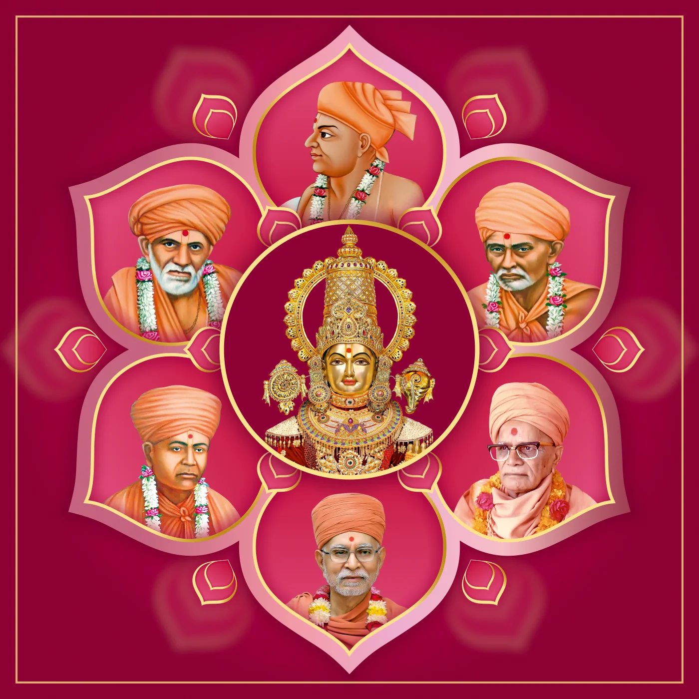 Gunatit Guru Parampara artwork with Bhagwan Swaminarayan and the saint lineage